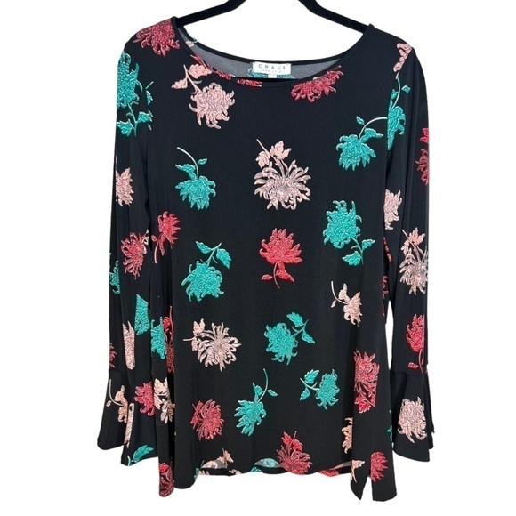 Chaus Floral Bell Sleeve Tunic Blouse Top Size Medium Feminine‎ Career Office - Picture 1 of 5